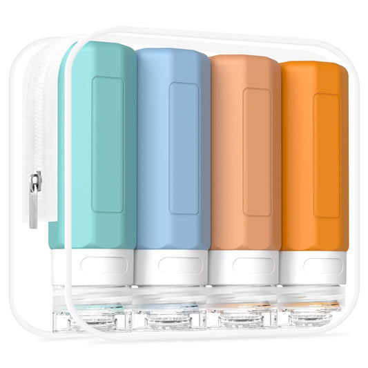 Redfly Travel Bottles for Toiletries, Tsa Approved 3oz Travel Size Containers, Leak Proof Silicone Squeezable Containers for Toiletries, BPA Free Refillable Essentials for Shampoo Conditioner Gray