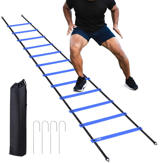Ohuhu Agility Ladder Speed Training Equipment 12 Rung Exercise Ladders with Ground Stakes for Soccer Football Boxing Footwork Sports Feet Fitness Training Ladder with Carry Bag Yellow or Blue