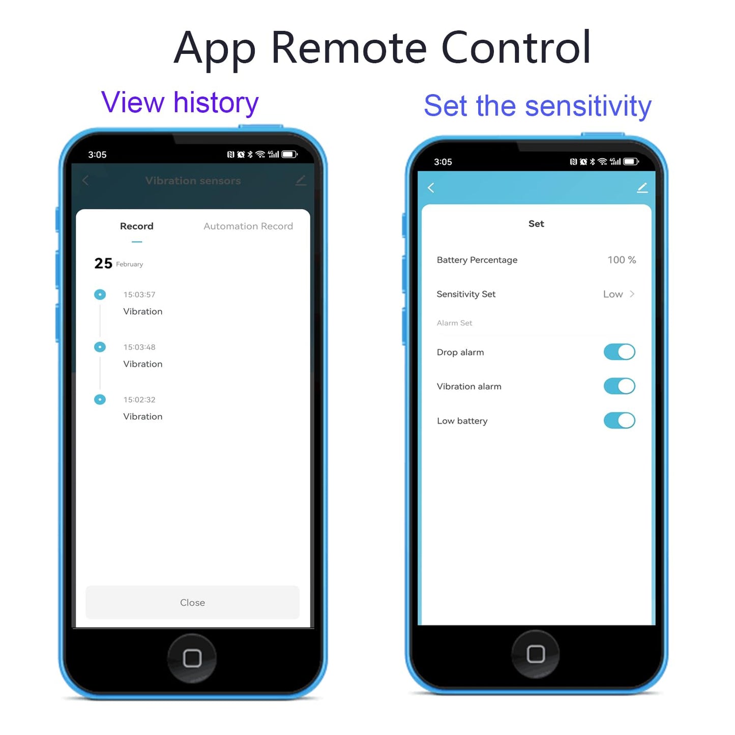 Smart Vibration Sensor: Wireless Glass Break Detector, WiFi Door Sensor with App Alerts, Adjustable Sensitivity, Glass Break Security Sensor for Alarm System and Smart Home Automation (1-Pack)