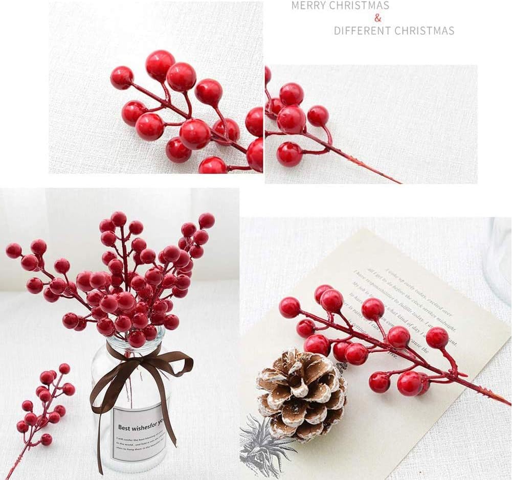 35 Pack Christmas Tree Decorations,Burgundy Red Berry Picks Holly Berries Branches for Christmas Tree Decorations Crafts Wedding Holiday Season Winter Décor Home Decor (red)