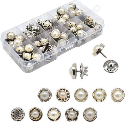 80Pcs 10 Styles Women Shirt Brooch Buttons Cover up Button Pearl Safety Brooch Pins Button for Clothing Dress Supplies Clothing Bags Accessories Supplies DIY Crafts