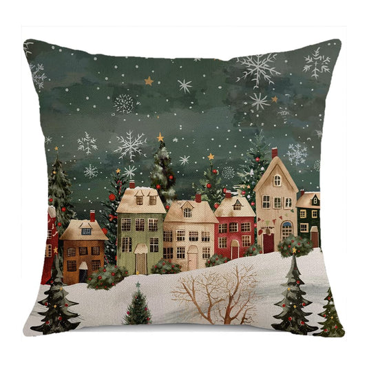 Winter Decorative Rectangle Pillow Cover 20 x 20, Wonderland Forest House Snowflake Vintage Porch Outdoor Pillowcase, Christmas Holiday Seasonal Farmhouse Cushion Case Home Decor