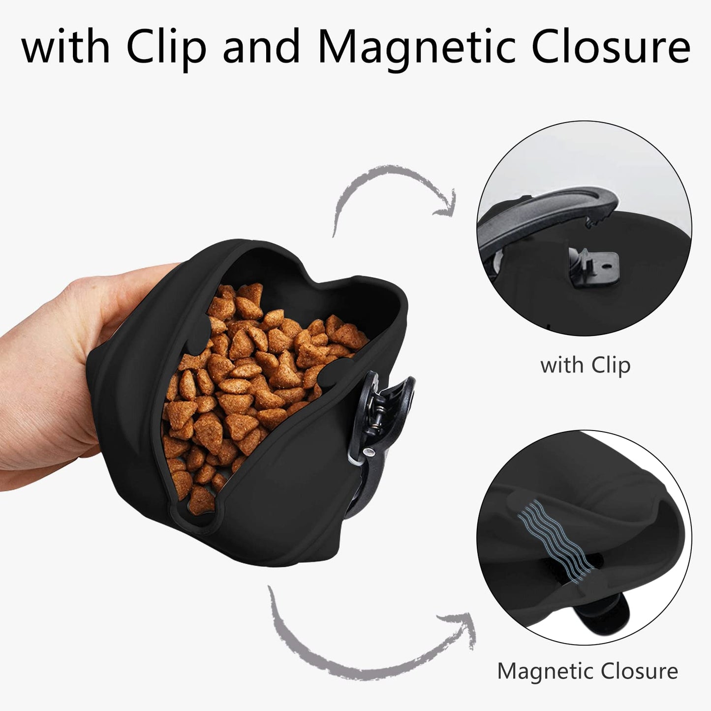 MGKSHADOW Dog Treat Pouch 2 Pack, Dog Treat Training Pouch, Silicone Pet Treat Bag BPA Free/Clip/Magnetic Dog Walk (Grey & Black)