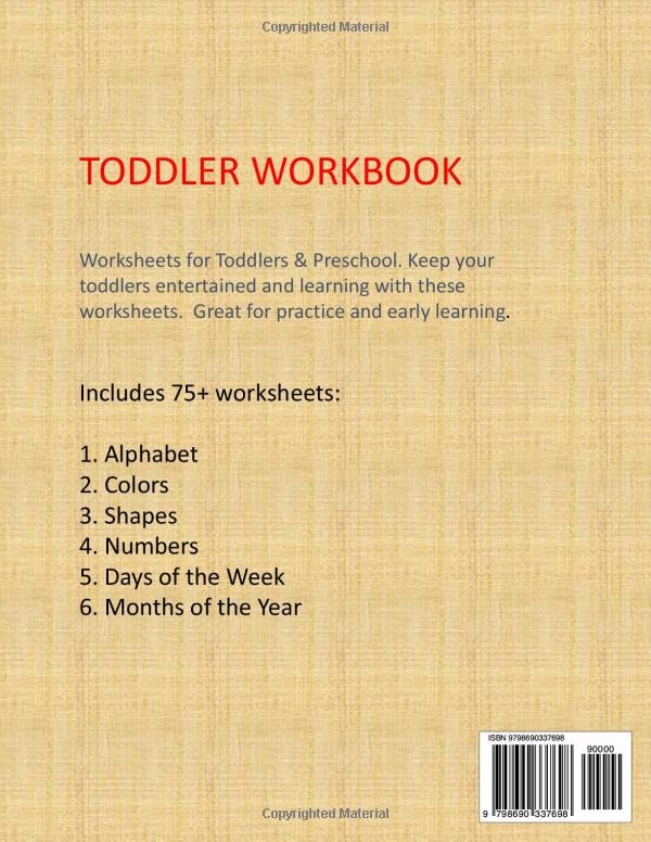TODDLER WORKBOOK (75+ worksheets), Kids activities, Preschool Learning, Alphabet, Tracing, Numbers, Shapes, 2-4 year old