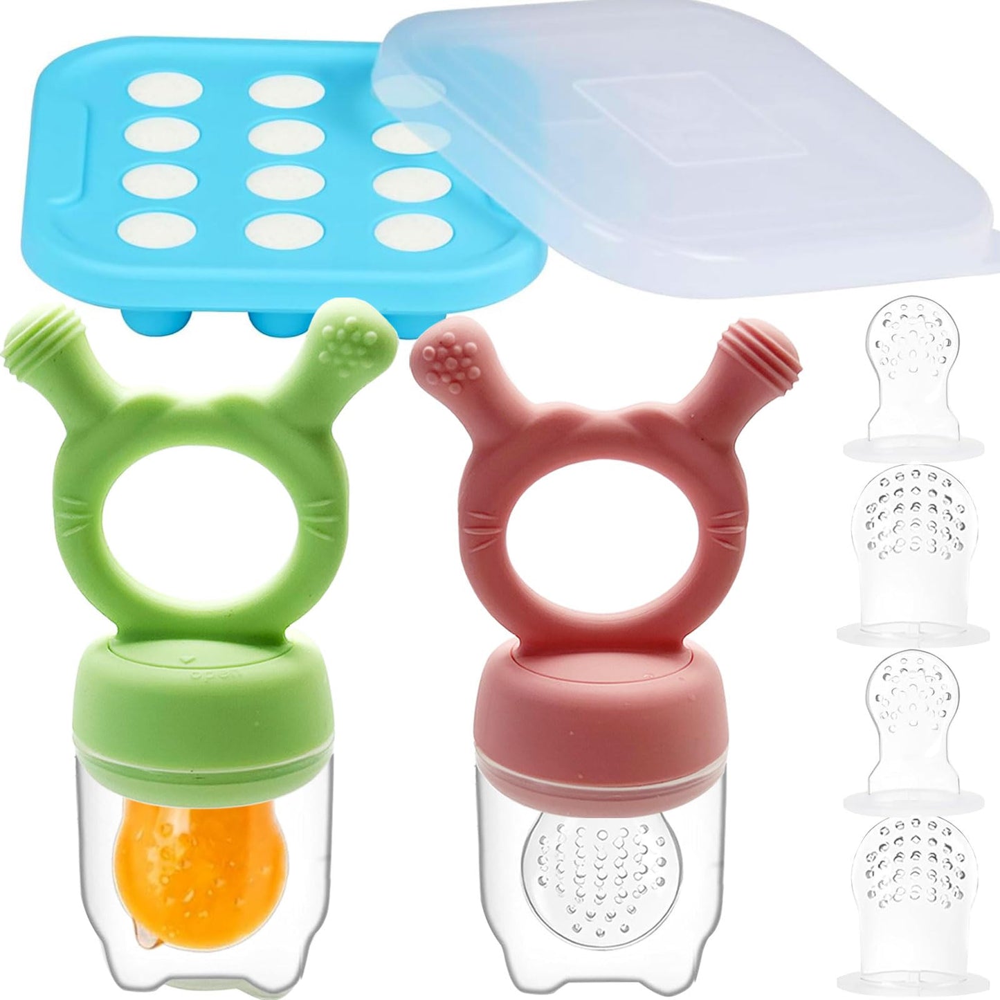 Anteecana Silicone Baby Food Teether Feeder, Breastmilk Popsicle Molds, 2 Pack Freezer Tray with Lid, 3 Sizes Food Pouches