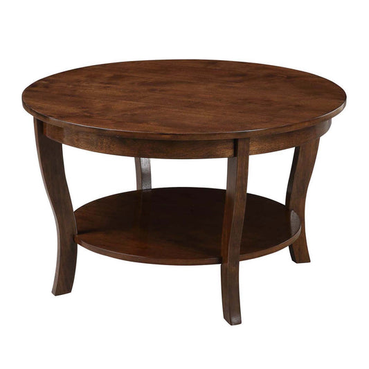 Convenience Concepts American Heritage Round Coffee Table 30" - Classic Living Room Table with Storage Shelf, Traditional Round Family Room Center Table, Espresso