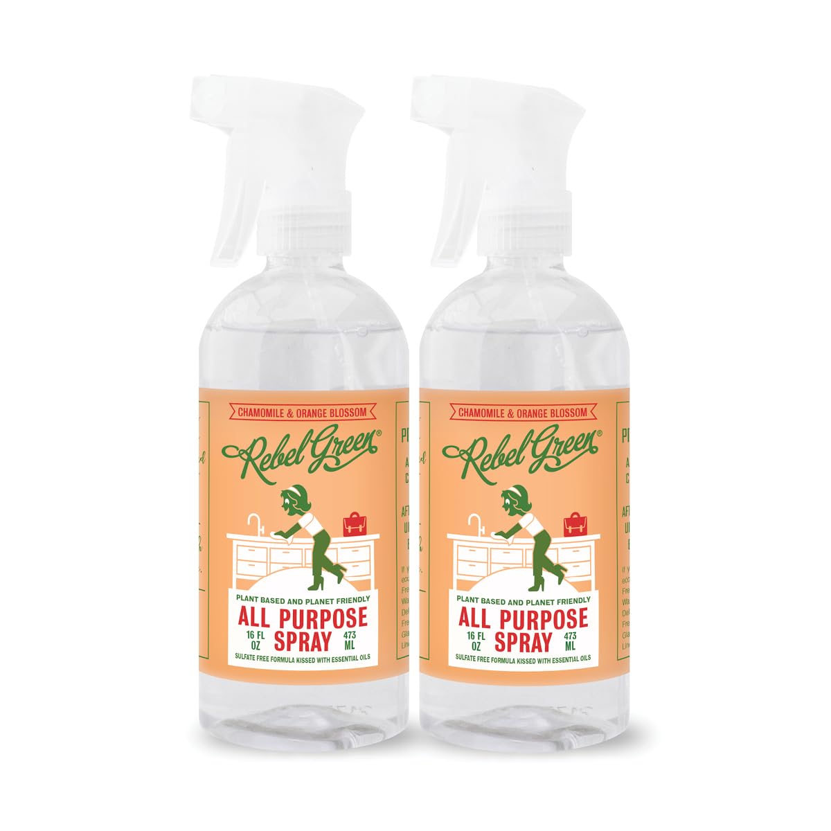 Rebel Green Natural All-Purpose Cleaning Spray - Essential Oil Multi-Surface Cleaner - Kid Safe, Pet Safe & Sustainable Cleaning Products - Peppermint & Lemon Scent - (16 Ounce Bottles, 1 Pack)
