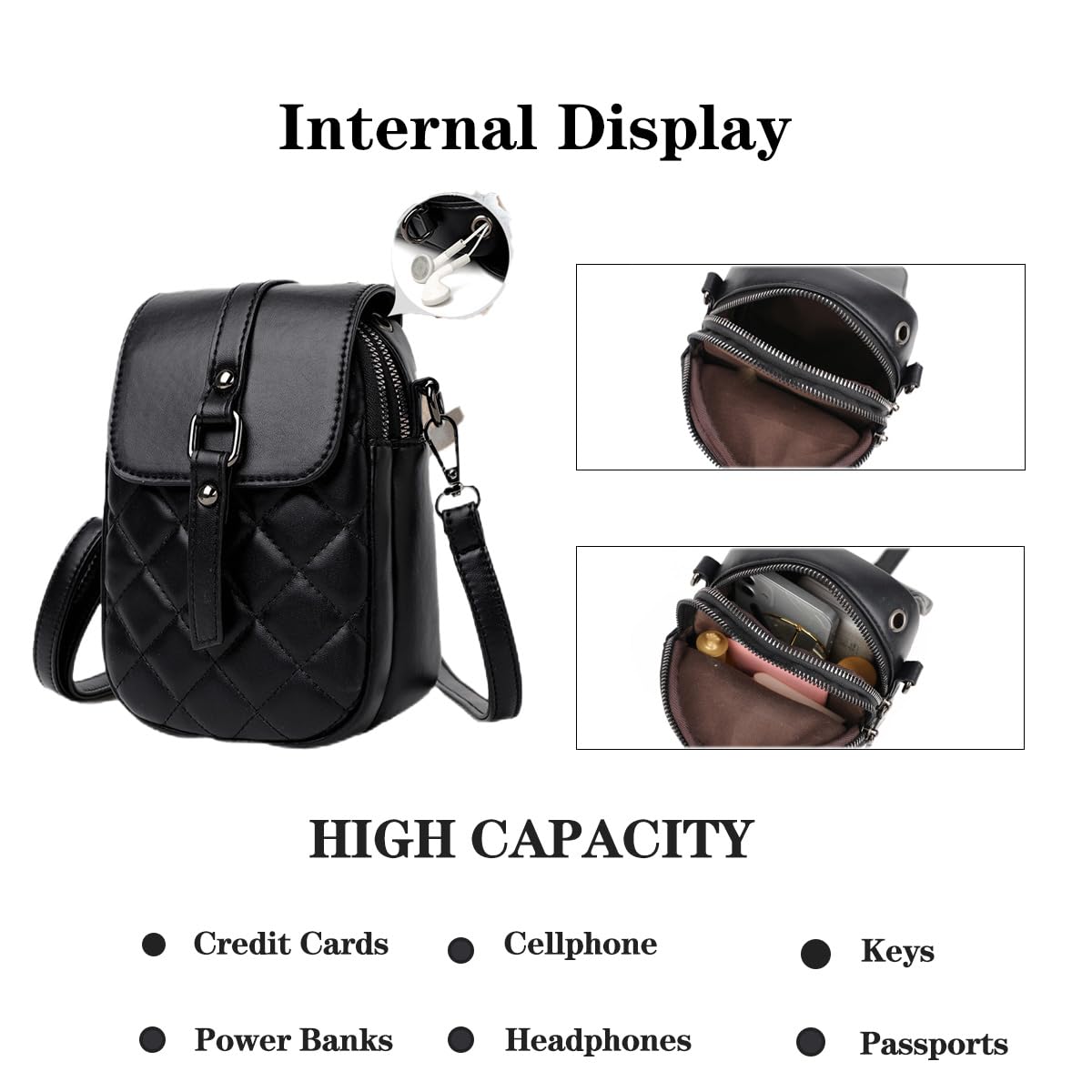 Cross-body bags for women Womens Purses Phone Purse Minimalist Purses Ladies BagSingle-shoulder Crossbody Handbag ((Black)