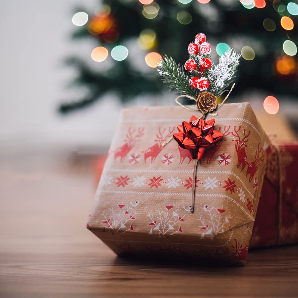 10 Pcs Red Berry Stems - Pine Cones for Crafts,Pine Cones for Decorating,Red Berry Wreath Floral Picks,Valentine's Day Mother's Day,Birthday Party Decoration,Gift Wrap Embellishment