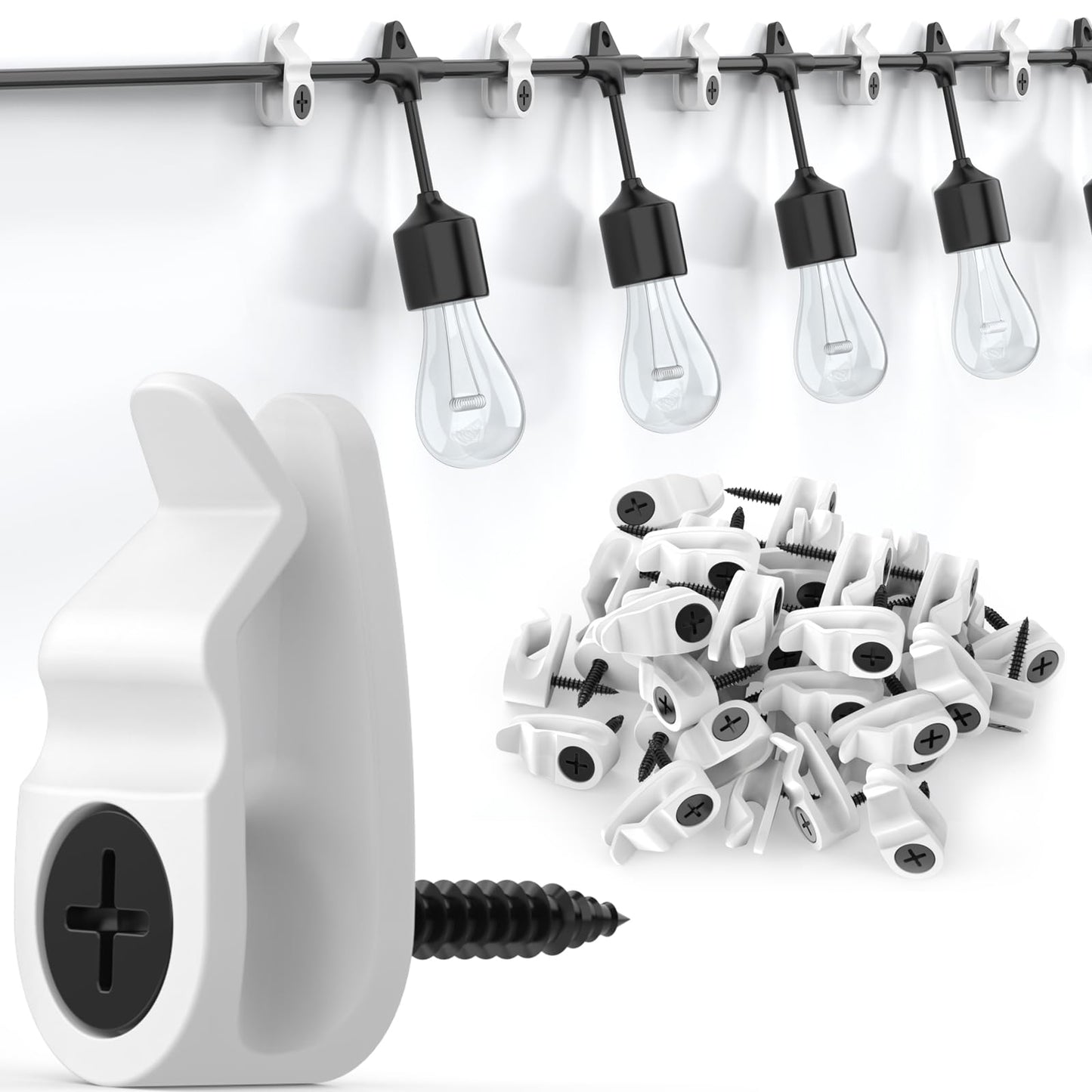 Hooks for Outdoor String Lights Clips, Christmas Light Clips Weatherproof, Lights Hanger Hooks for Hanging Christmas Light, Fairy Light, Cable, Holiday Decor - White, 50 Pack