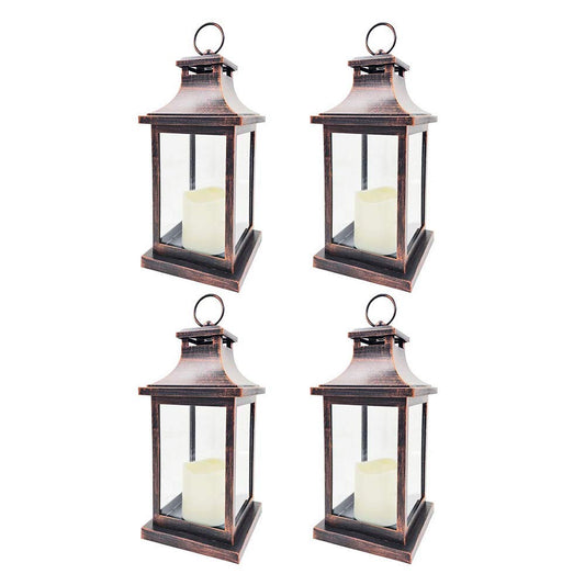 LED Decorative Lanterns - Set of 4 - Kate Aspen Vintage Rustic Home Décor Lantern Tabel Centerpiece for Wedding, Bridal Shower, Anniversary Party - Copper