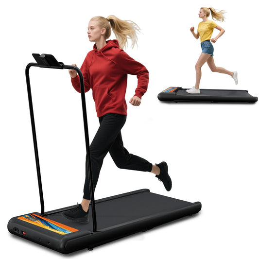 RIVANO Treadmill with Handles, Under Desk Treadmill with Remote Control LED Display, Electric Treadmills for Home Small, 2.5HP Walking Pad Treadmills with Handle Bar, 270LBS Capacity, Orange