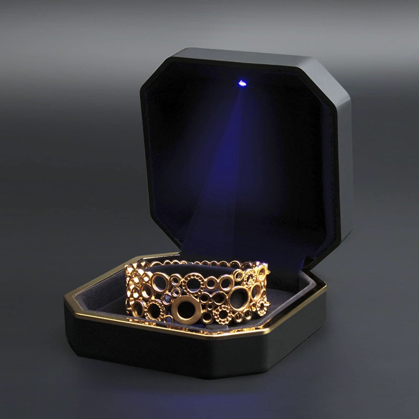 AVESON Luxury Bracelet Box, Velvet Jewelry Box Storage Case Organizer Holder with LED Light, Black