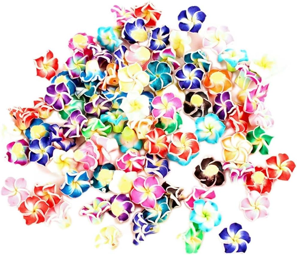 100 Pieces Small Plumeria Flower Beads with Holes Polymer Clay Charms Pendants Flatback Cabochons Embellishment for Jewelry Making Keychain Hair Accessories