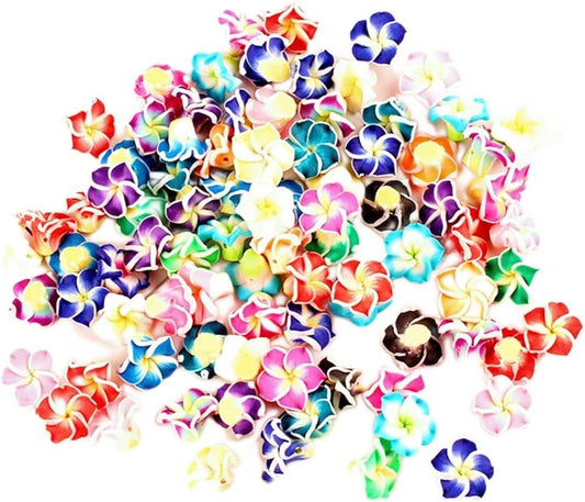 100 Pieces Small Plumeria Flower Beads with Holes Polymer Clay Charms Pendants Flatback Cabochons Embellishment for Jewelry Making Keychain Hair Accessories