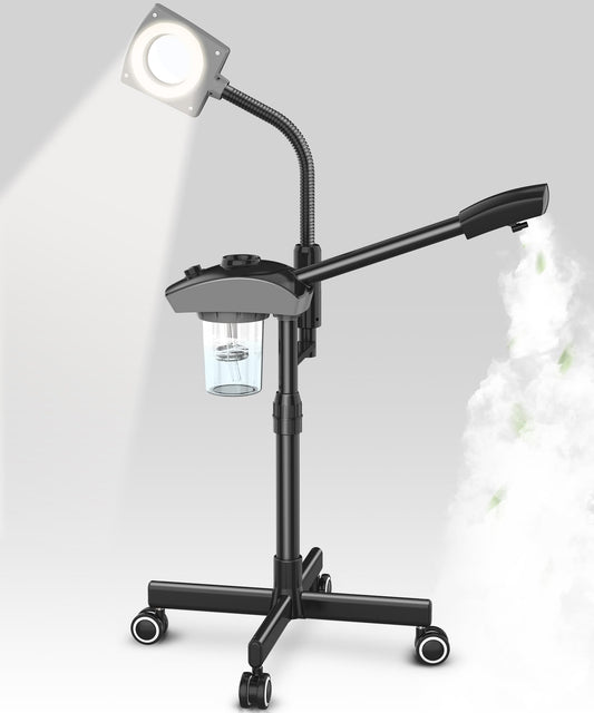 TASALON Professional Ionic Facial Steamer, 2-in-1 Face Steamer for Facial with 3X Magnifying Foldable Arm, Mist Face Steamer Salon Spa Beauty Skin Care Equipment, Aroma Therapy Nozzle Included- Blcak