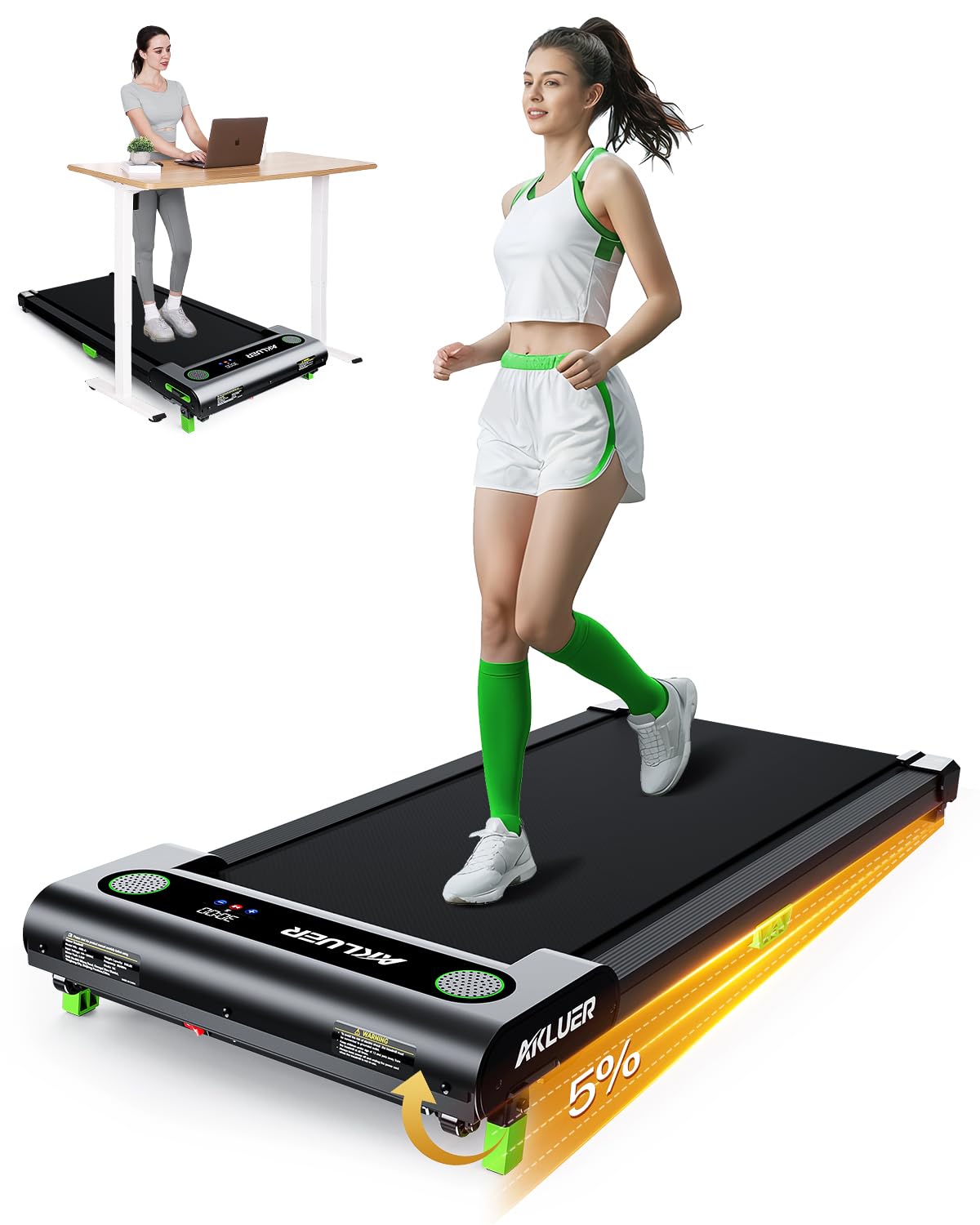 Walking Pad with Incline, Akluer Incline Treadmills for Home, 2.5 HP Under Desk Treadmill Small with Remote Control, Walking Pad Small Treadmill with LED Display