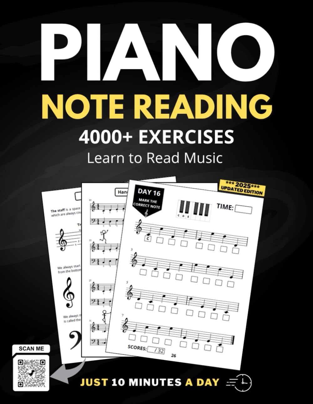 Piano Note Reading Exercises: Music Skills in 10 Minutes a Day, Student Workbook, How To Read Music, Sign 4,000 Notes