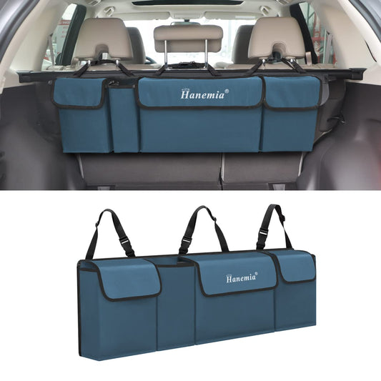 Car Trunk Organizer and Storage, Backseat Hanging Organizer for SUV, Truck, MPV, Waterproof, Collapsible Cargo Storage Bag with 4 Pockets, Car Interior Accessories for Men and Women (Black)