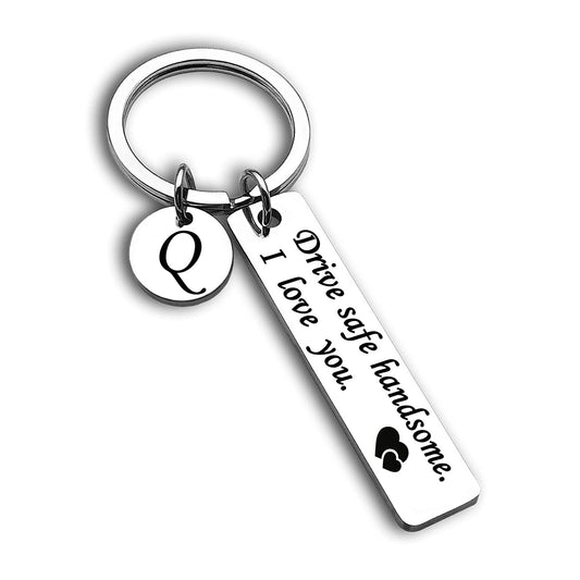 OUMILAN Drive Safe Keychain 26 Letters Keychain Gifts for Boyfriend Couple Husband Dad Birthday Valentines Day Gifts