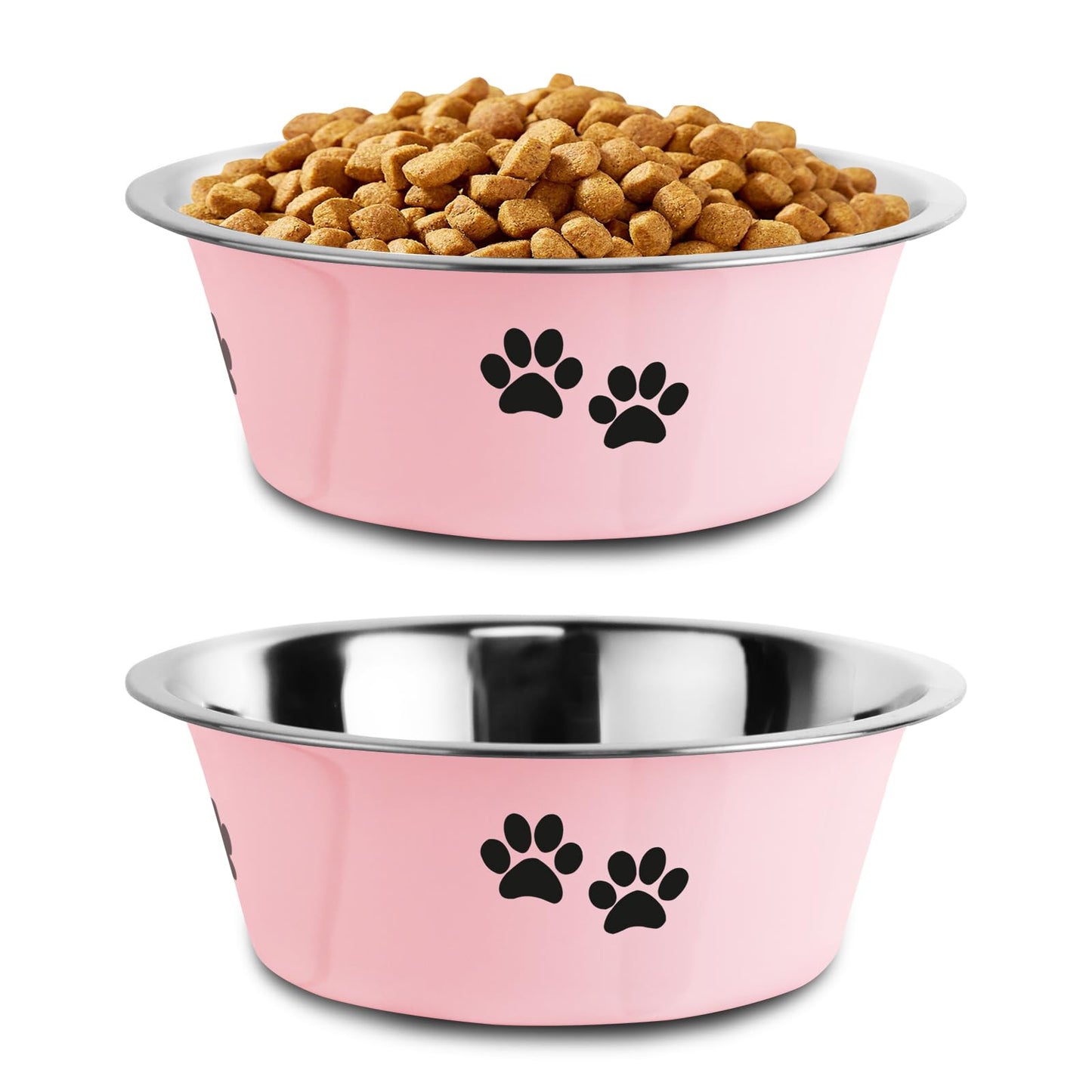 Stainless Steel Dog Bowls, Nonslip Rubber Bottom No Spill Proof Skid Metal Insulated Dog Bowls for Large Medium Small Breed Dogs (Pink, 3.6 Cups/29 OZ)