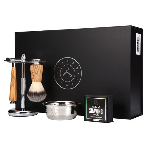 Complete Safety Razor Kit - Includes Olive Wood Safety Razor, Closed Comb Double Edge Razor, Safety Razor Stand, Olive Wood Shaving Brush, Organic Soap, Shaving Bowl, Shaving Kit For Men, Great Gift