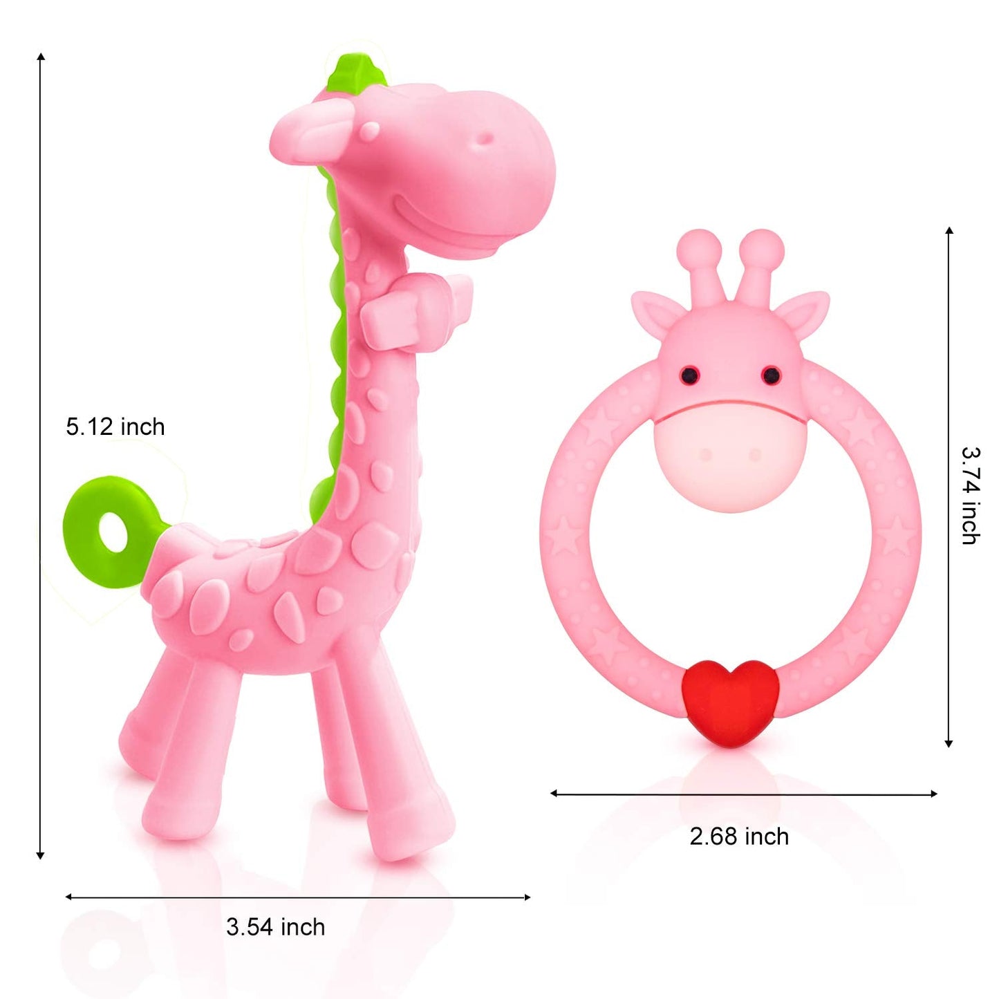 SHARE&CARE BPA Free Silicone Giraffe Baby Teether Toy with Storage Case, for 3 Months Above Infant Sore Gums Pain Relief and Baby Shower, Baby Teething Toys (Pink)