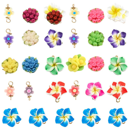 SUNNYCLUE 100Pcs 10 Color Polymer Clay Flower Beads Plumeria Spacer Loose Beads 15x8mm 5 Petal Summer Hawaii Floral Hawaiian Beach Spacer Charm Beads for Jewelry Earring Making Supplies DIY Craft