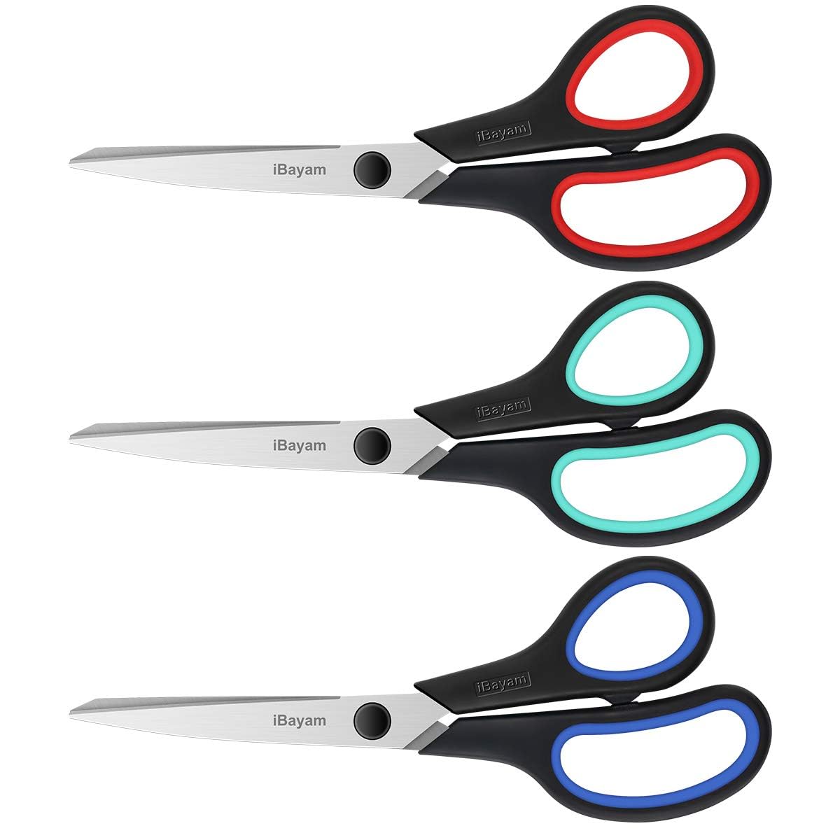 Scissors, iBayam 3 Pack 8" All Purpose Nonstick Scissors, 2.5MM Thickness Titanium Blades with Comfort Grip, Heavy Duty Shears for Office School Home Classroom General Use Art and Craft DIY Supplies