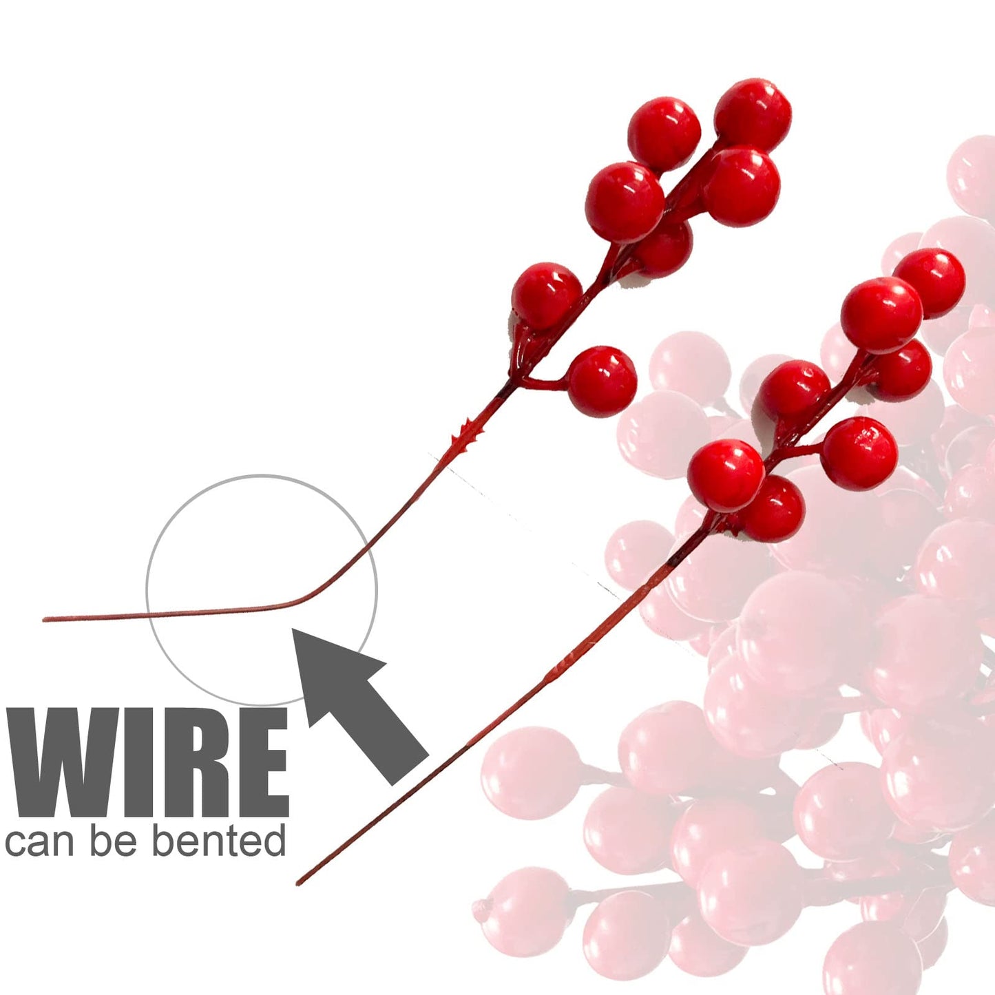 SLXDEX 24 pcs Red Holly Berry Stem Picks - Decorative Wire Stem Branch Sprays for Christmas Tree Decoration, Holiday Decor, Silk Flower Arrangements, Home DIY Crafts (24, 6.7inch)