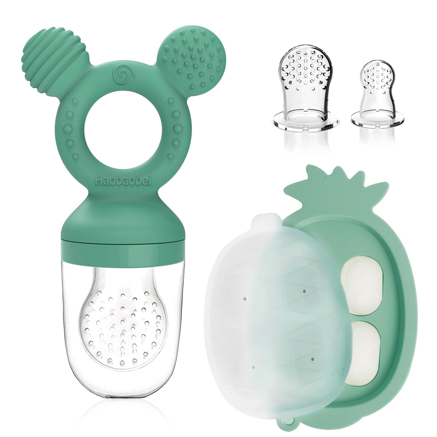 HAOBAOBEI Teething Toys, Baby Fruit Food Feeder, Breastmilk Popsicle Molds for Baby Cooling Relief (Green, Mini Mouse)