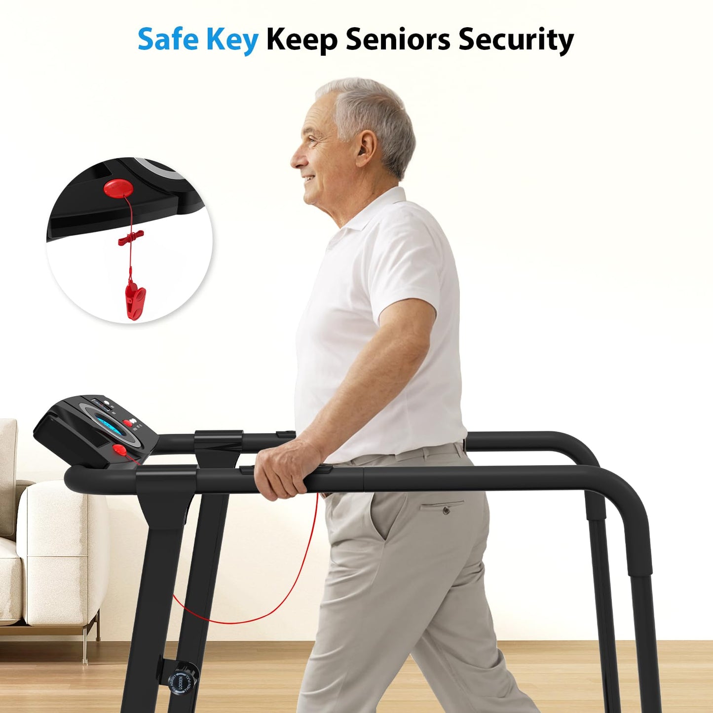 CIIHI Walking Treadmill for Senior - Foldable Senior Treadmill with 300 lbs Capacity and Long Handrails - Home Recovery Fitness Exercise Machine for Elder with Heart Rate Monitor