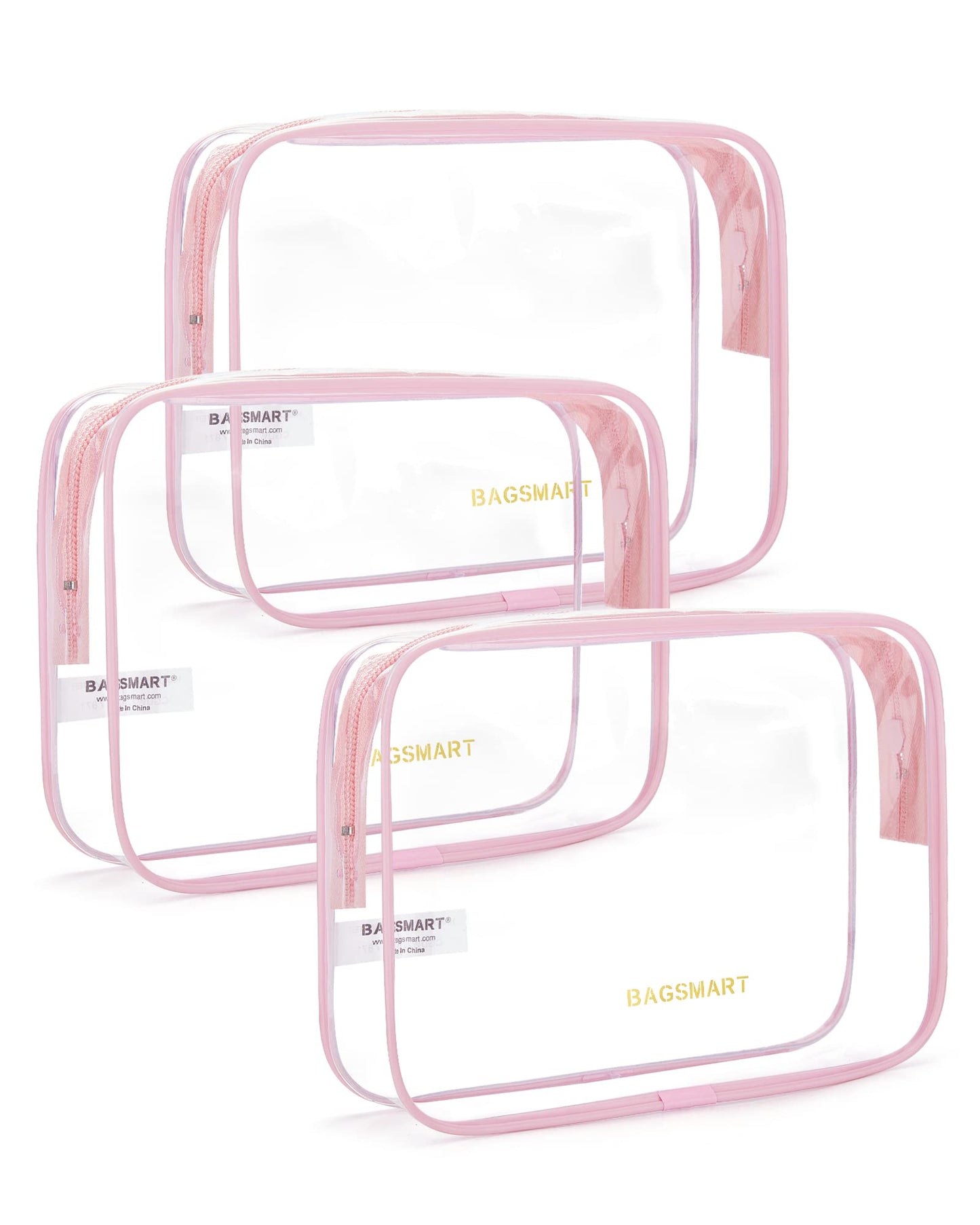 BAGSMART Clear Toiletry Bag, 2 Packs TSA Approved Water resistant Quart Size Travel Organizer, Airport Airline Travel Essential Carry On Makeup Cosmetic Bags for Women, Black