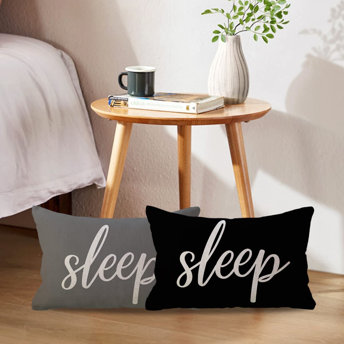 ULOVE LOVE YOURSELF Sleep Lumbar Throw Pillow Covers Farmhouse Rustic Decorative Rectangular/Waist Pillowcases 12 x 20 Inch Decor Cushion Covers Housewarming Gifts (Black)