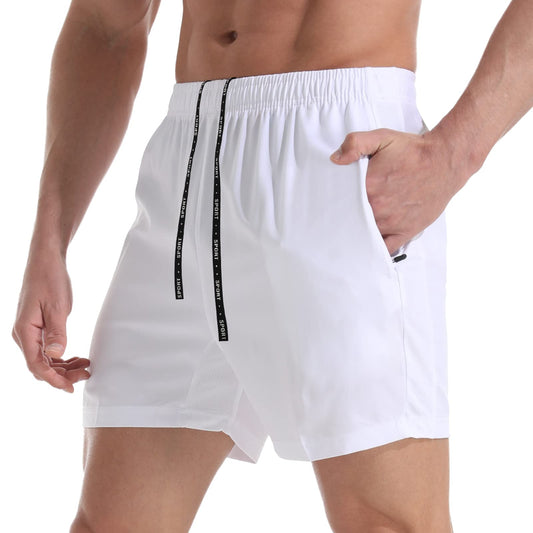 VPOS Gym Shorts for Men 5 Inch - Lightweight Mens Athletic Shorts Quick Dry Workout Running Shorts with Zipper Pockets (White, Large)