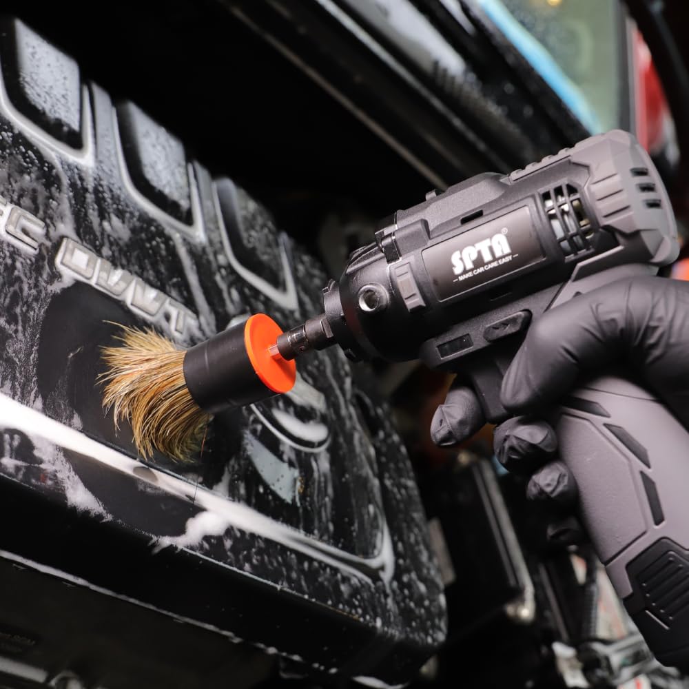 SPTA 5Pcs Car Detail Drill Brush Attachment Head Set for Cleaning Interior or Exterior, Used on Electric Drill, Electric Driver