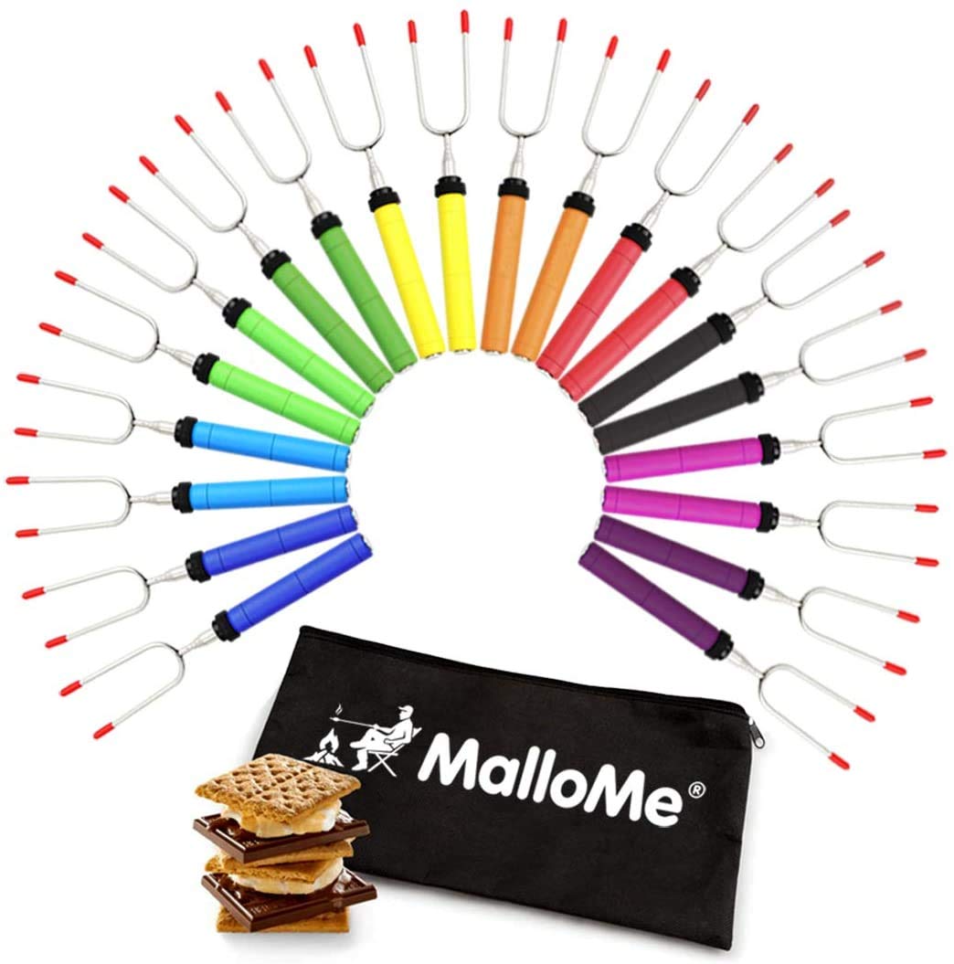 MalloMe Smores Sticks for Fire Pit - Premium 34 inch Marshmallow Roasting Sticks Smores Kit Outdoor -Accessories for Campfire- Smore Skewers Hot Dog Fork, Camping Essentials Bonfire Gear Long (4 Pack)