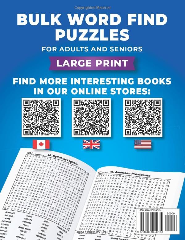 4 in 1 HUGE Word Search Books for Adults: Large Print Word Find Puzzles for Seniors with 8000 Words