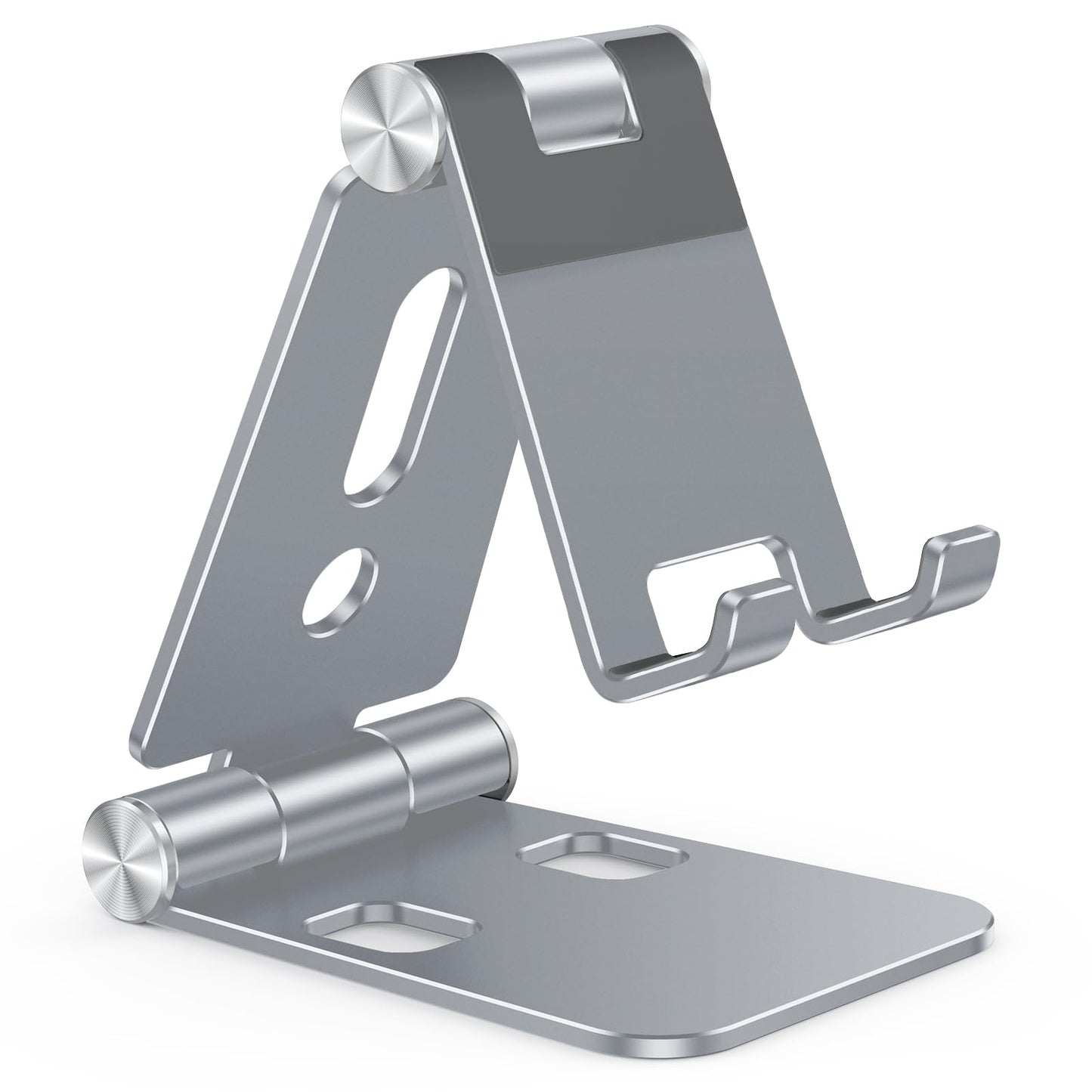 OMOTON Foldable Cell Phone Stand, C4 Portable Aluminum Phone Holder, Adjustable Phone Dock Cradle Compatible with iPhone 16/15/14/13 Pro Max, Samsung Galaxy, Small Tablets, All Smart Phones, Silver