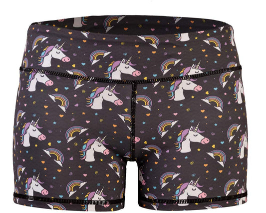 Epic MMA Gear Women's 3" Stretch Booty Shorts - Fitness, WOD, Yoga, Running, (M, Black Unicorn)