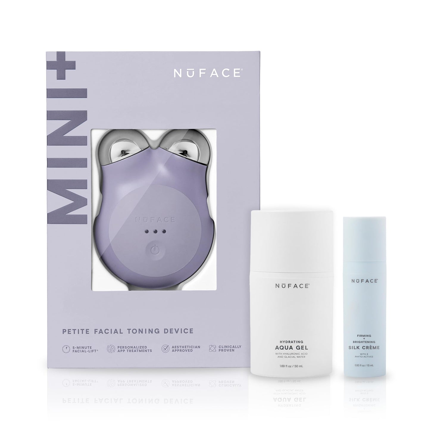 NuFACE MINI+ Microcurrent Facial Device Kit - FDA Cleared Face Sculpting & Skin Tightening Device to Contour, Lift & Tone + Microcurrent Gel Activator & Silk Creme - Violet Dusk