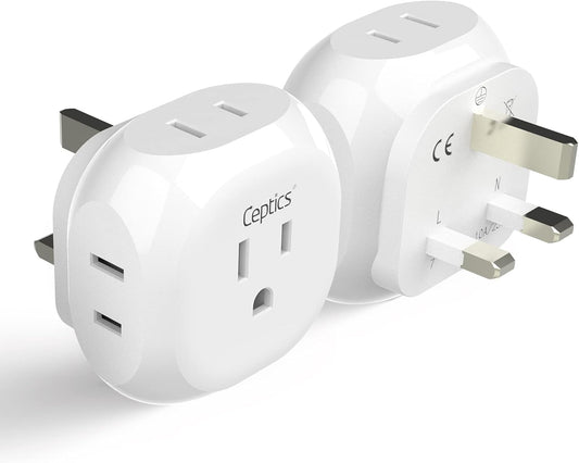 Ceptics 70W World International Travel Plug Adapter - Powerful GaN Tech with Pd & QC 3.0 Dual 3X USB-C Power - 2 USB Ports Wall Charger Type I C G A Outlets 110V 220V A/C - EU Euro US UK (70-KU)