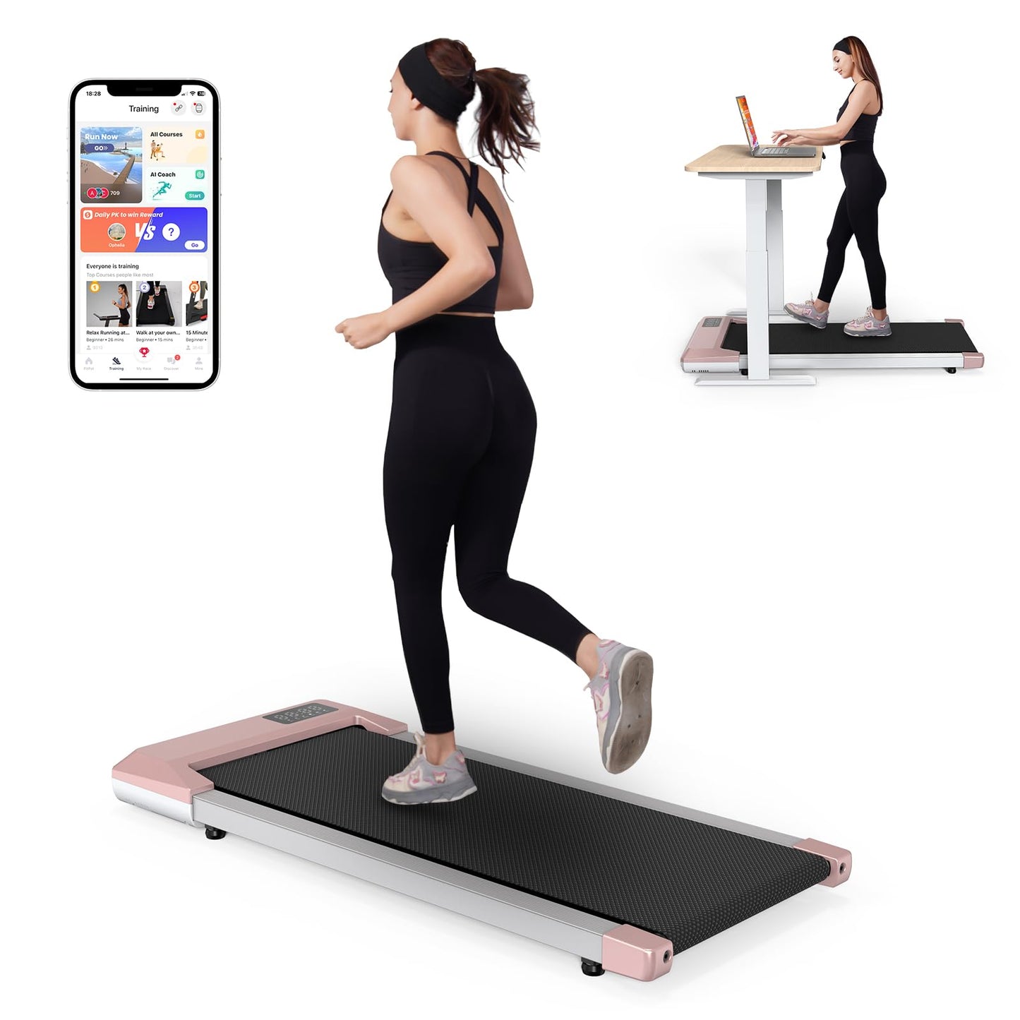 SupeRun Walking Pad, Under Desk Treadmill, 3 in 1 Portable Treadmill with Remote Control LED Display, 2.2 HP Quiet Walking Jogging Machine for Office Home Use, 300 Lbs Capacity