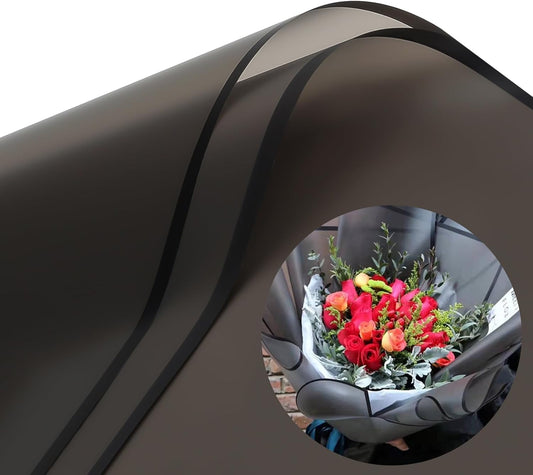 CCINEE 20 Sheets Black Flower Wrapping Paper with Black Edge,Waterproof Fresh Flower Packing Material Florist Bouquet Supplies DIY Craft Gift Packing