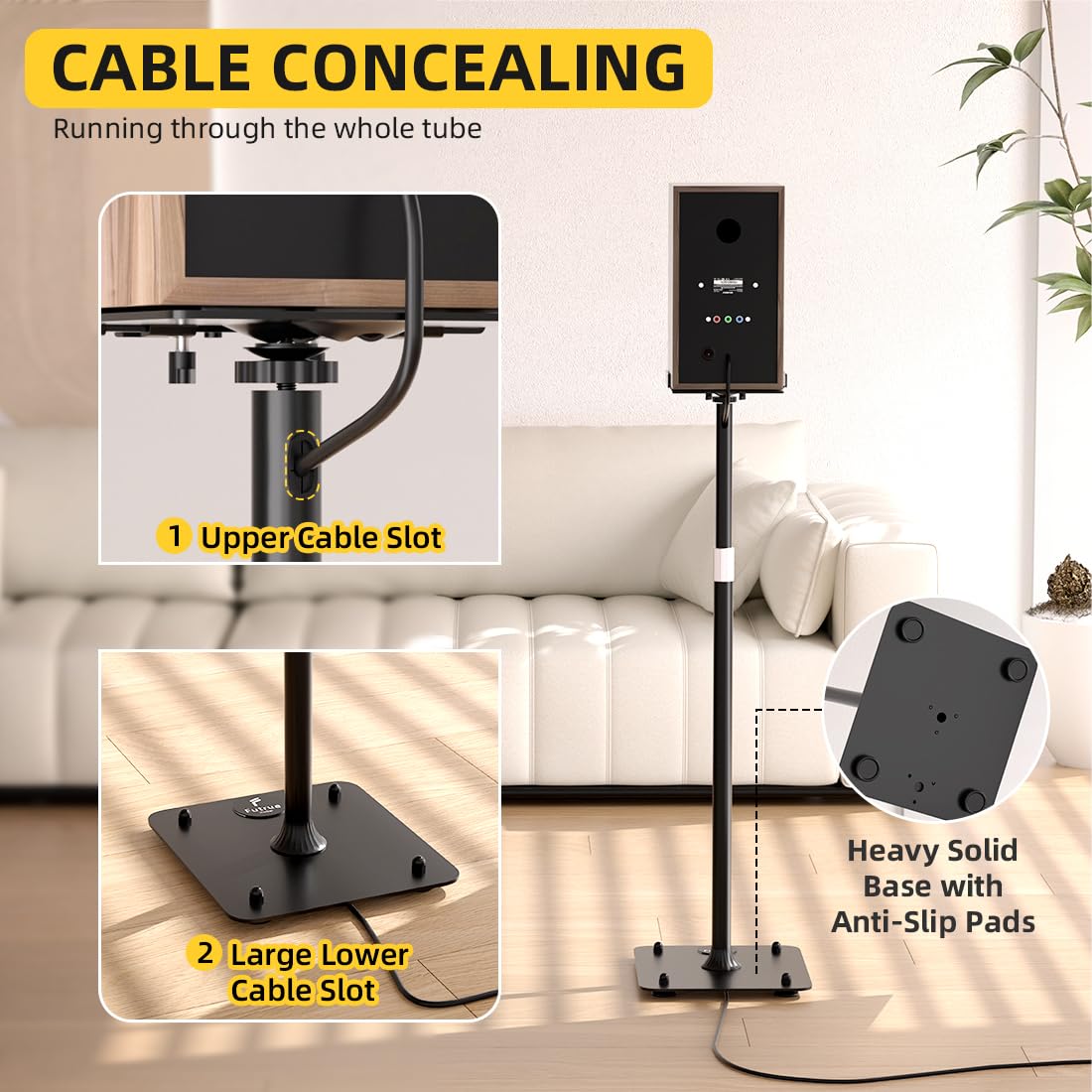 Universal Speaker Stand Pair for Surround Sound, Adjustable with Cable Management, Studio Monitor Stands 25° Tilt Angle, All-Metal Heavy Duty Holds up to 88 lbs, Bookshelf Speaker Stands