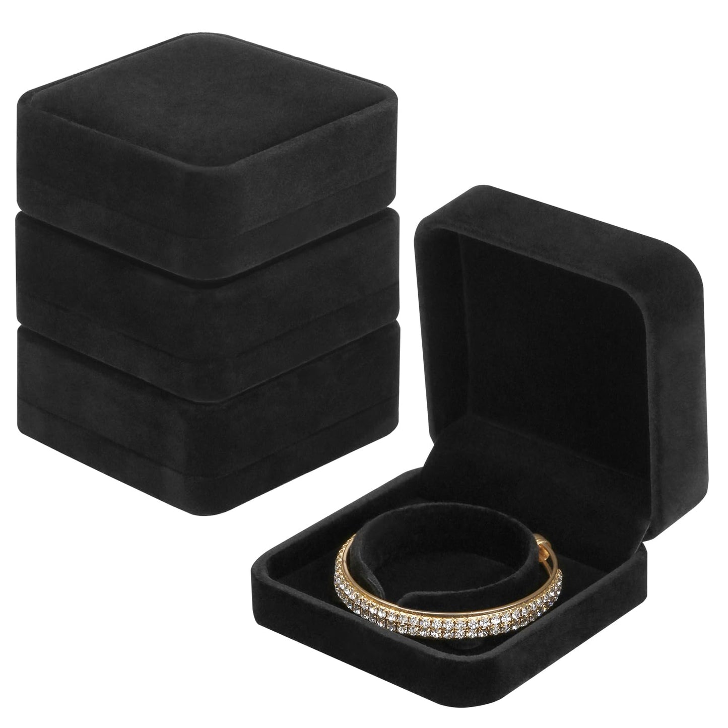 LETURE 4 Pieces Classic Velvet Bracelet Bangle Pendant Necklace Gift Box, Travel Jewelry Box Display Storage Case for Gift, Wedding, Engagement, Proposal, Birthday (Bracelet STYLE 1-4PCS)
