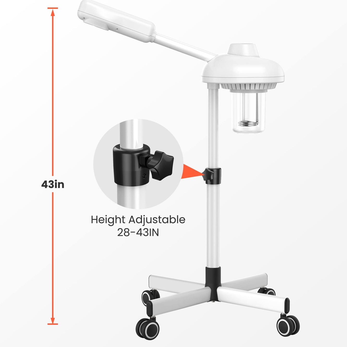 TASALON Professional Facial Steamer on Wheels, Hot Ozone Face Steamer for Facial, Esthetician Steamer for Salon Beauty and Spa, Mist Face Steamer for Facial Deep Cleaning Skin Care Equipment- White
