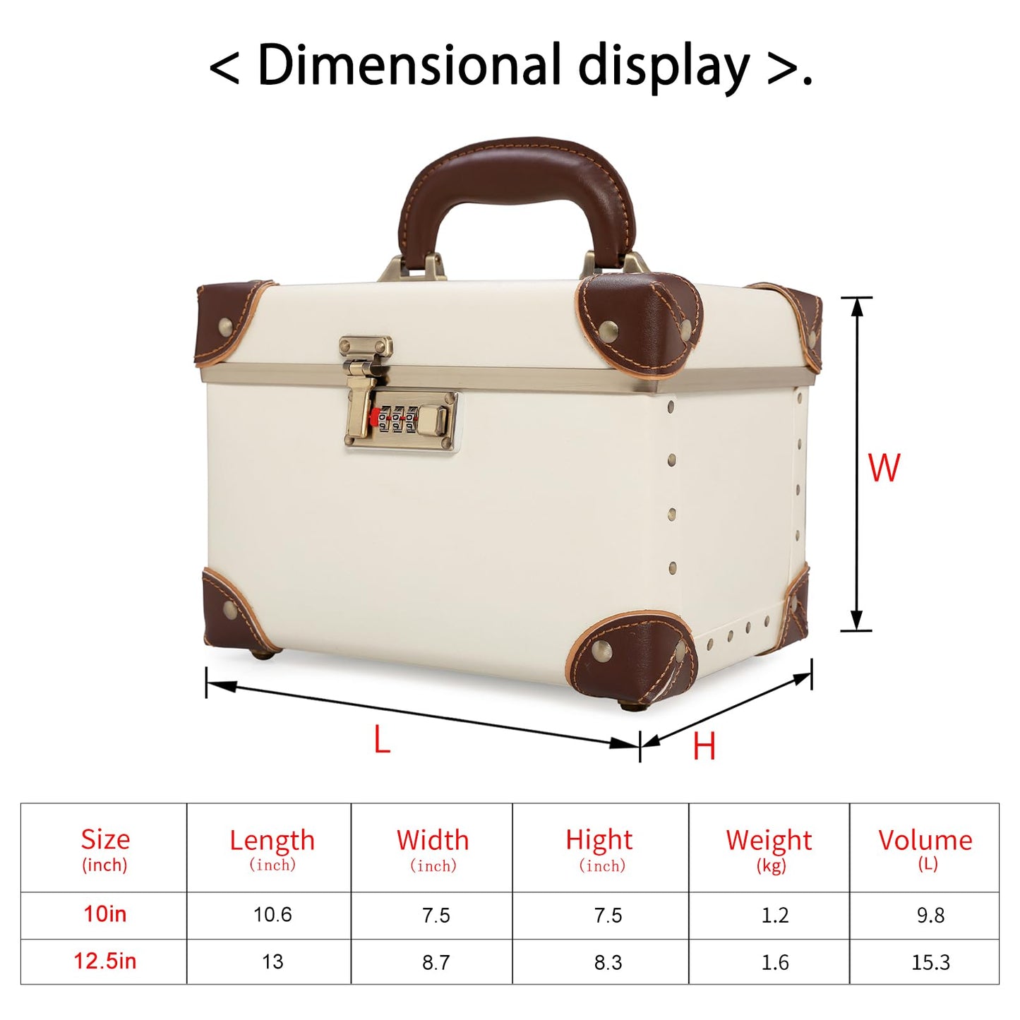 urecity Portable Retro Leather Makeup Train Case Cosmetic Organizer Case Leather Storage Box with Combination Lock (12.5", Ivory White)