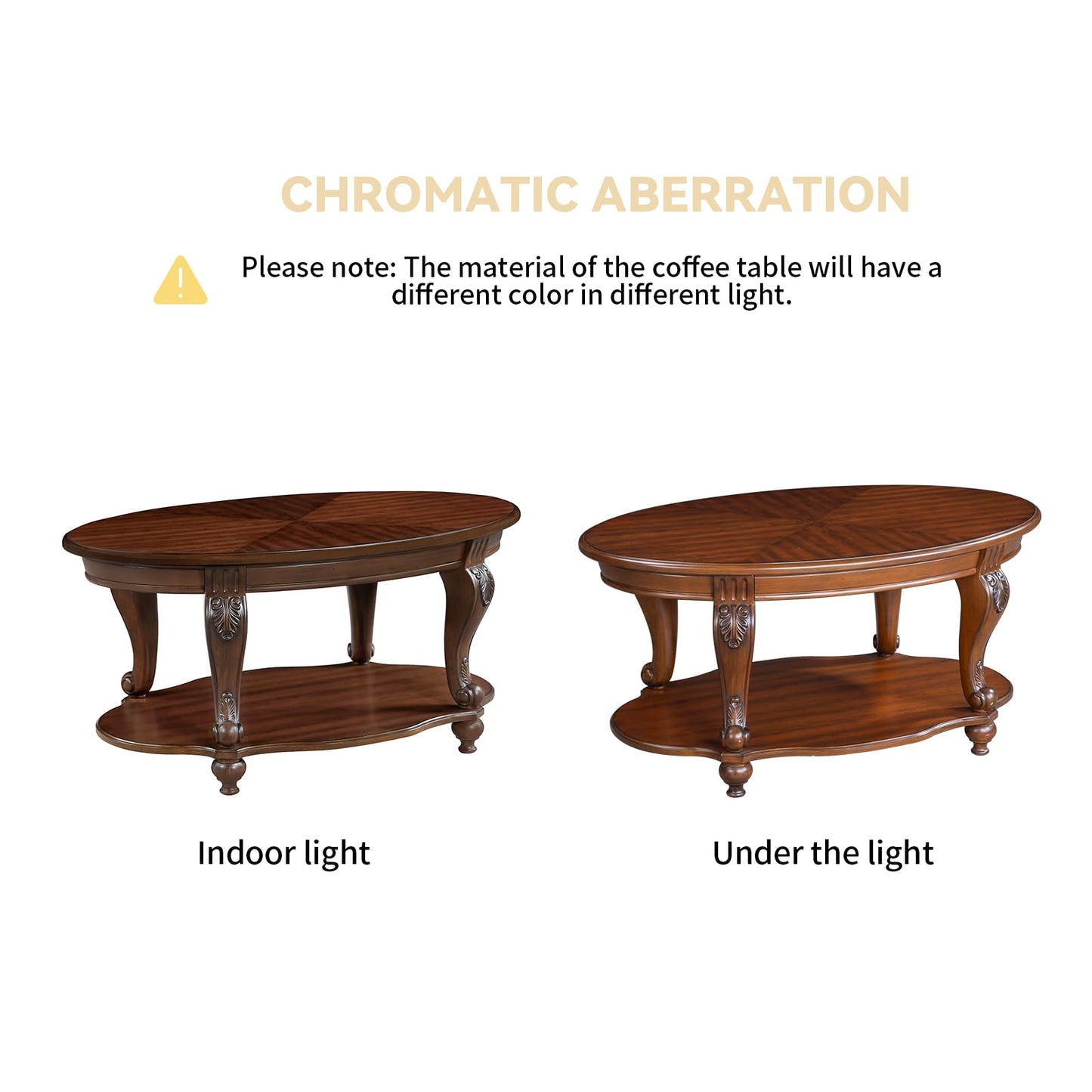 LKTART Oval Wood Coffee Tables for Living Room, Vintage Round Coffee Table with Carved Wood Legs, Tradition Elegant Coffee Table (Cherry, 42 Inch)