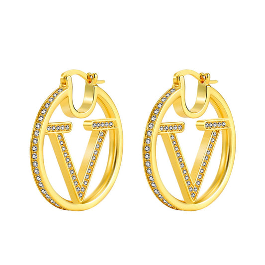 18K Gold Luxury Letter Earrings for Women and Sisters | Valentines, Birthday Gifts, Elegant Accessories for Any Occasion (Luxury V Earrings)